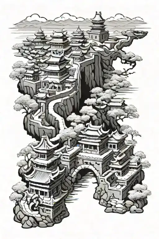 A Chinese City With A Dragon And The Great Wall Of China --Simple