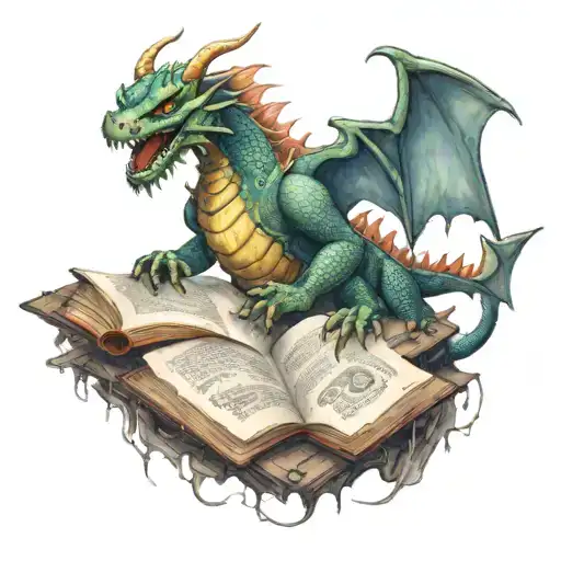 A Dragon Reading A Book In A Cozy Library Setting
