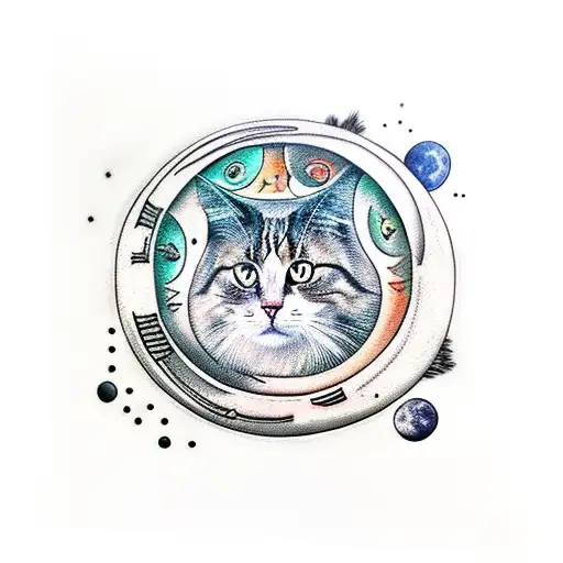 Witch's Familiar Cat With Moon Phases