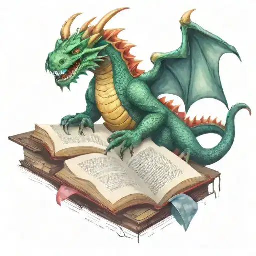 A Dragon Reading A Book In A Cozy Library Setting