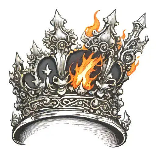 A Single Black Crown With Fire Either Side Of The Crown