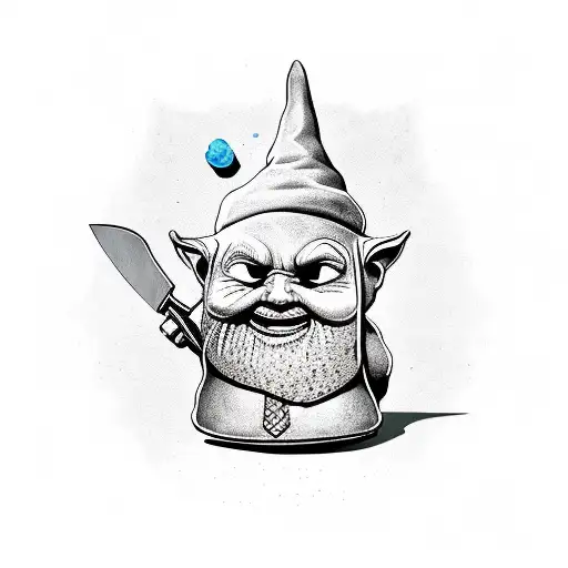Psychopathic Garden Gnome Holding A Knife And Gun