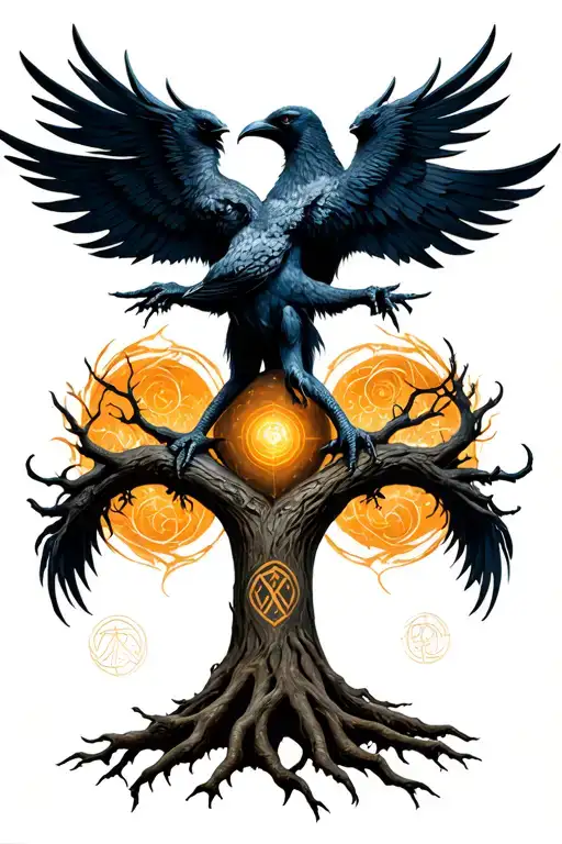 Yggdrasil With Hugin And Munin