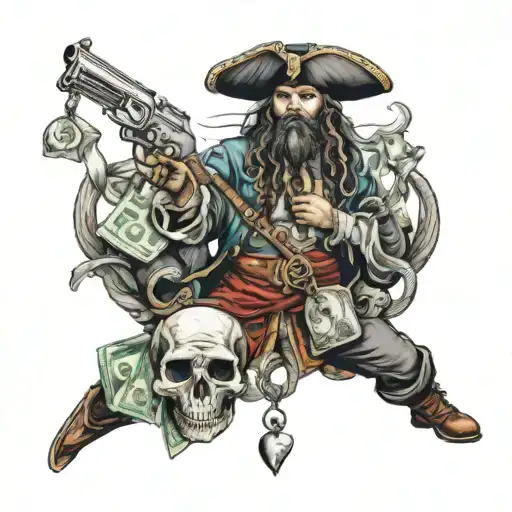Pirate With Money Bag And Pistol
