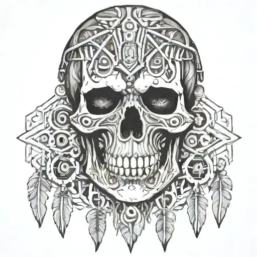 A Skull With Native American Tribal Patterns And Chains