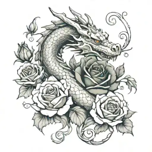 Dragon With Black Roses
