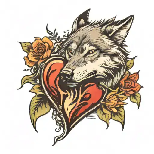 Heart Tattoo On Chest Design With Wolf Howling