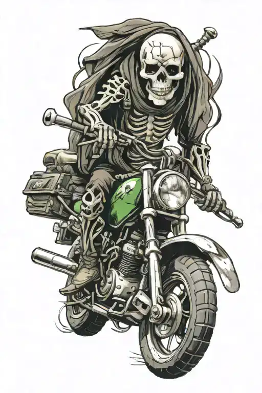 Skeleton In Baggy Clothes Riding A Kawasaki Ninja