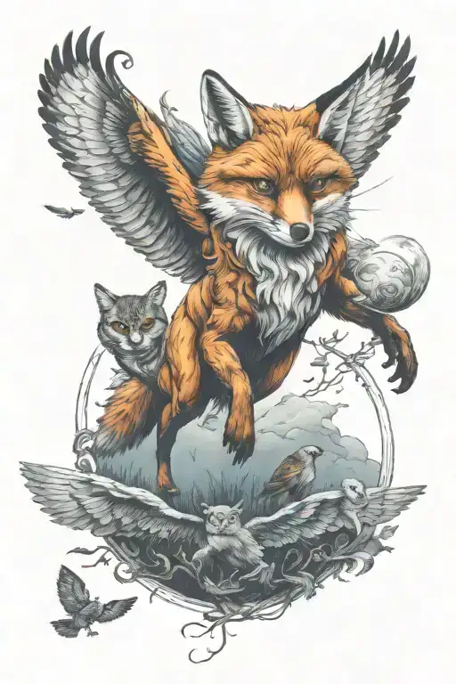 Fox Chasing Owl Flying