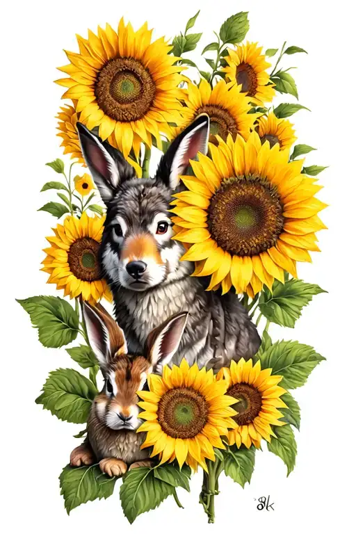 Sunflowers With Bunny And Wolf