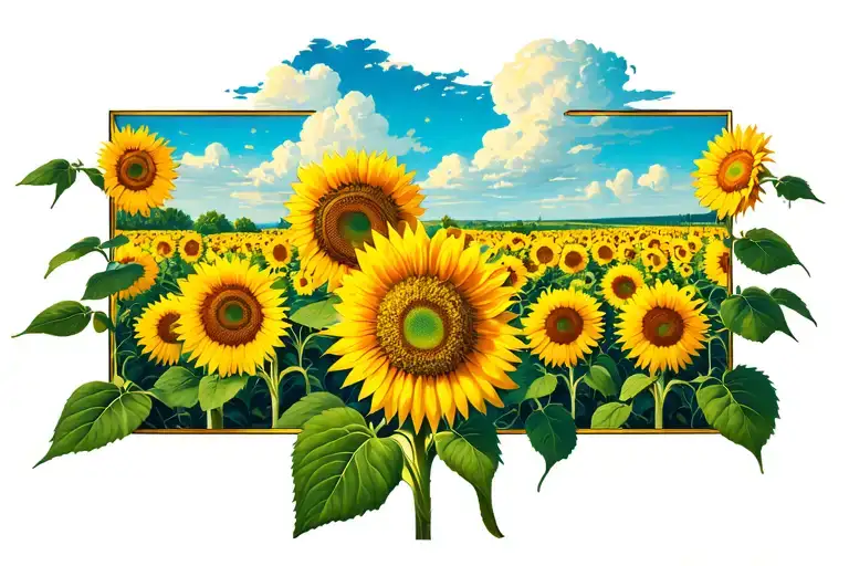 Sunflower Field With Clouds In Rectangle Box