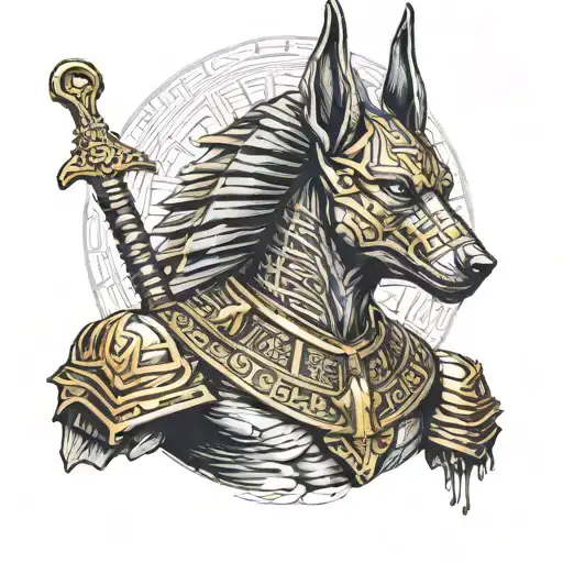 Anubis With His Cross In His Hand And A Scar On His Face