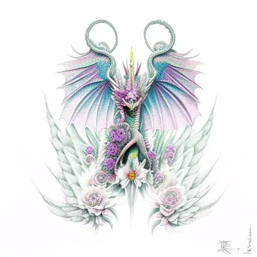 A Dragon With Intricate Wings Made Entirely Of Flowers