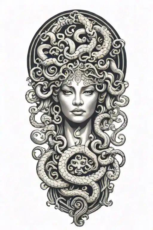 Medusa With Classic Greek Symbolism And Stone Features