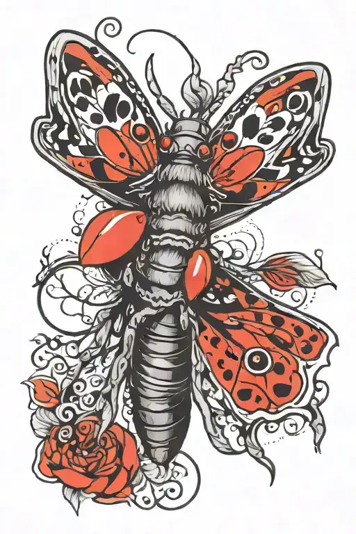 Black And Red Tattoo Lady Face Moth Simple Small