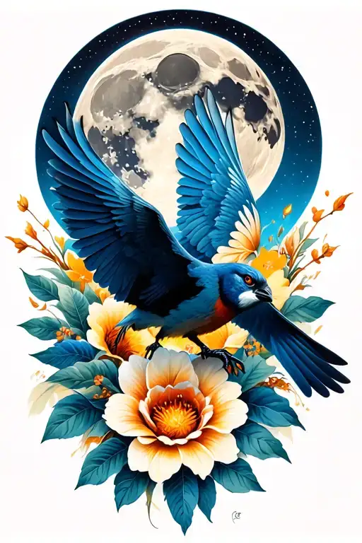 Bird Against Full Moon Surrounded