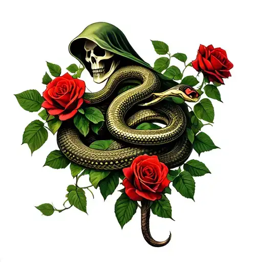 Grim Reaper Snakes Wrapping Roses Vines Growing