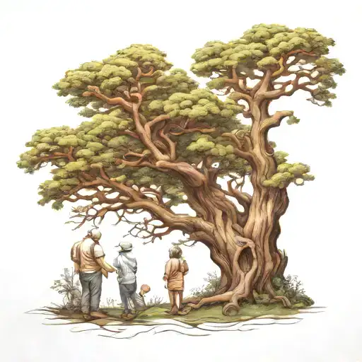 Oak Tree With Family Praying