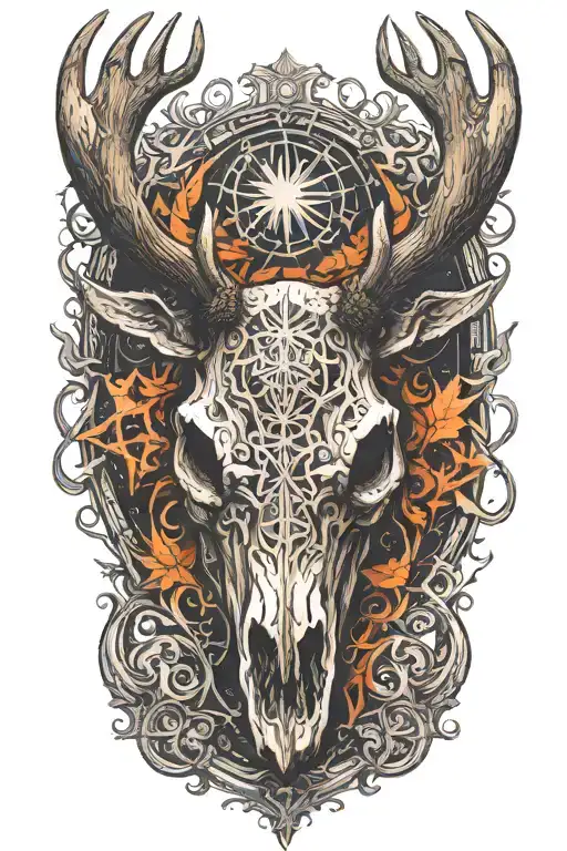 Evil Moose Skull Mysterious And Dark With Fog And Pentagrams