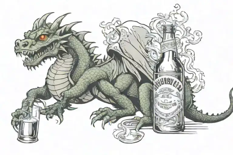 Drunk Dragon With A Bottle Of Beer Below The Inscription