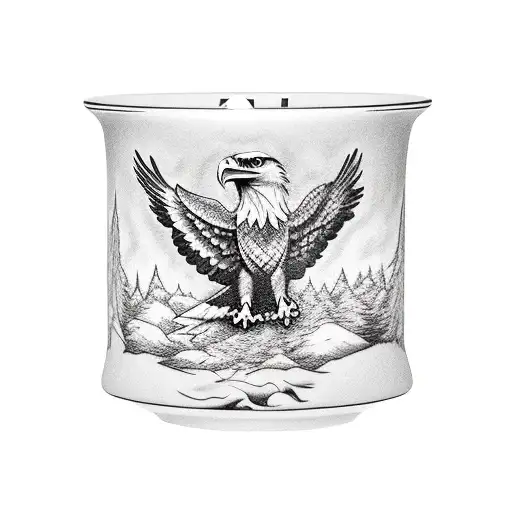 Incorporate An Eagle Perched On A Coffee Mug Within A Forest Scene