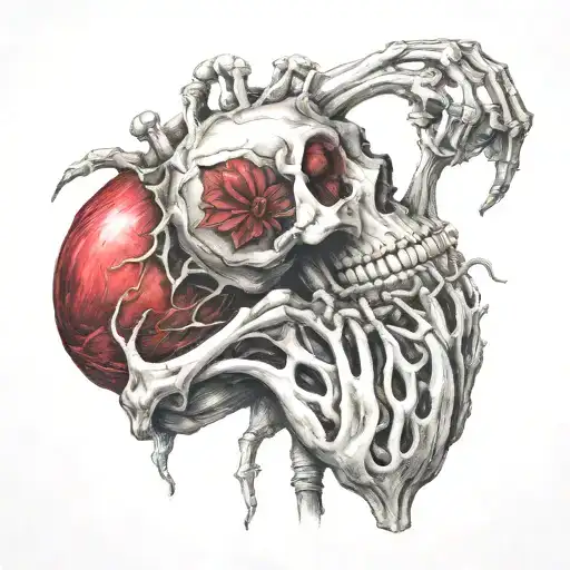 Human Heart Being Sucked Of Its Life By The Hand Of A Skeleton