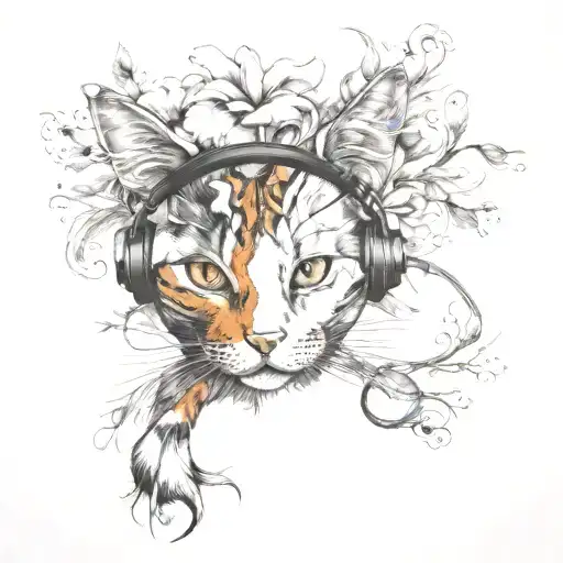 Calico Cat Wearing Headphones