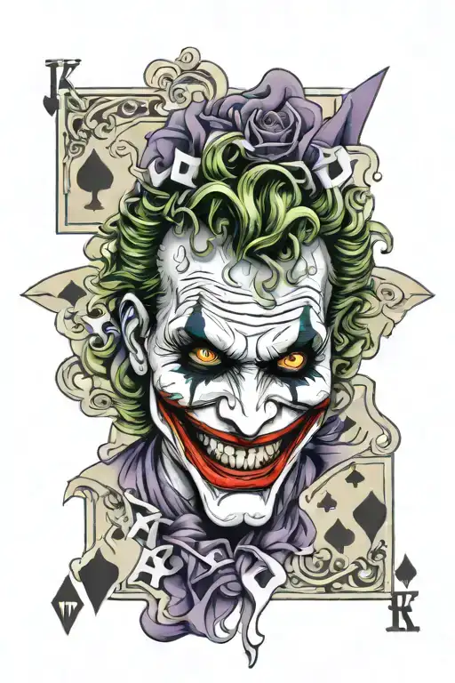 The Face Of The Joker Printed On The Card Of The Joker And The Four Aces