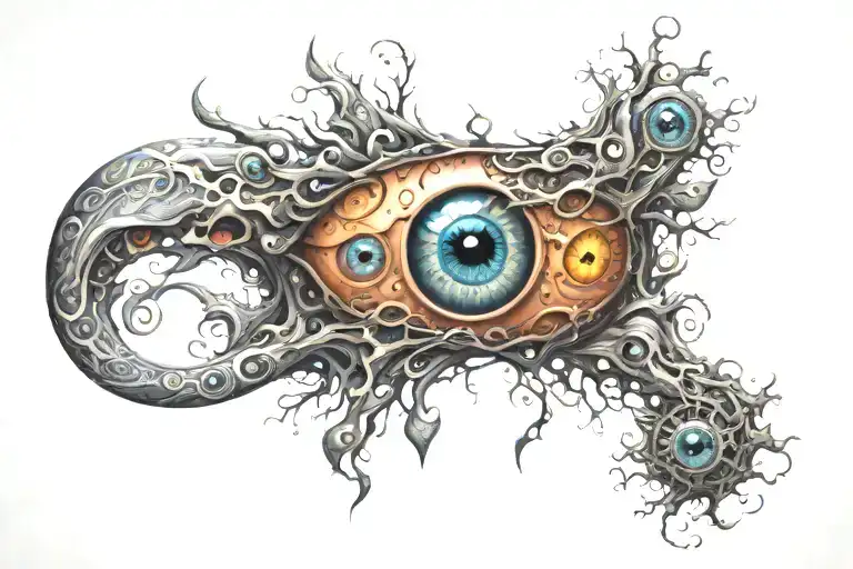 Tattoo With Many Creepy Eyes Surrounded