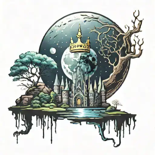 Moon Wearing A Crown Over An Island At Night