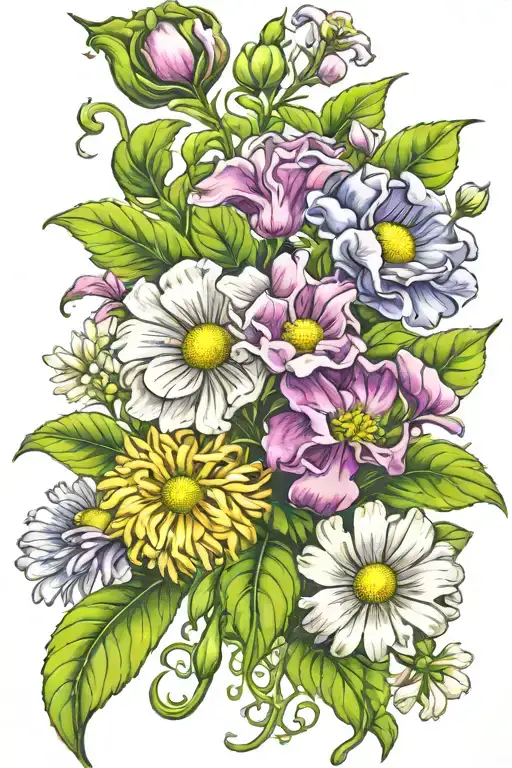 Sweet Pea And Daisy And Chrysanthemum Bouquet