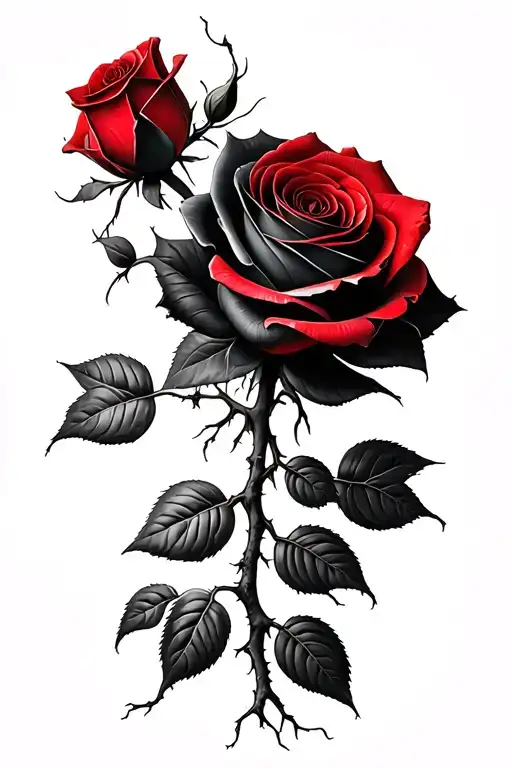 Black And Red Concrete Rose With Roots