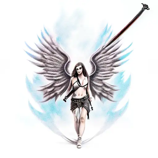Dark Angel With Open Wings And A Sword In His Hand