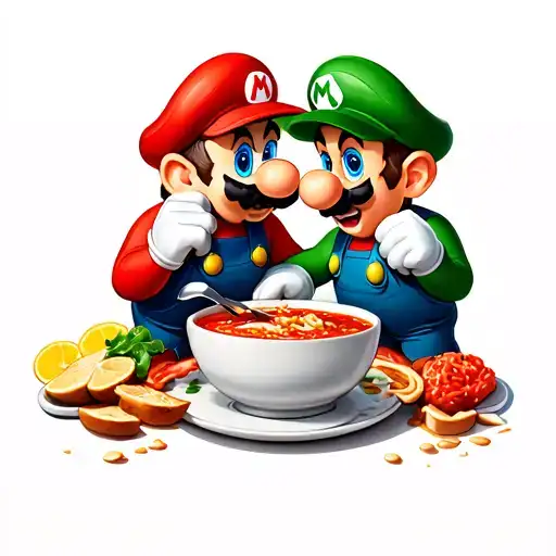 Super Mario And Luigi Eating A Soup