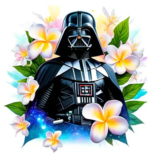 Darth Vader With Galaxy Back Ground And Plumeria