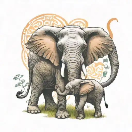 Mom Elephant With 2 Elephant Calfs Loving Each Other