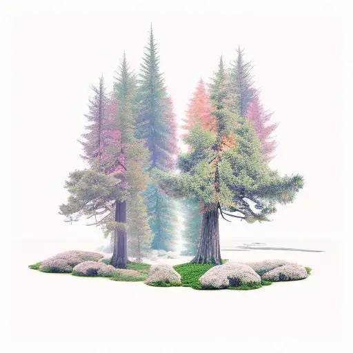 Cedar Tree And Redwood Tree And Oak Tree