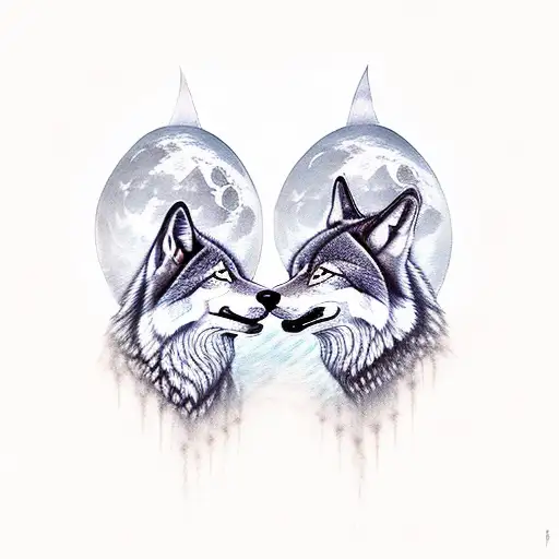 Two Wolves Howling At The Moon