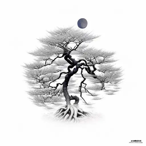 Extensive Japanese Bonzai Tree With Moon
