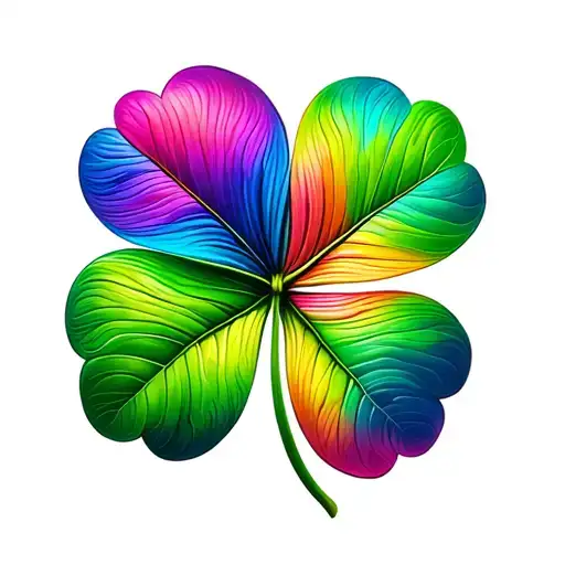 Clover With Tree Leaves One Green One Blue And One Pink