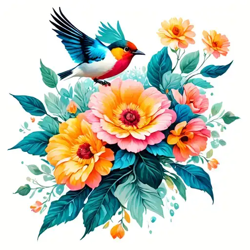 Wrist Tattoo Flowers And Small Bird Flying