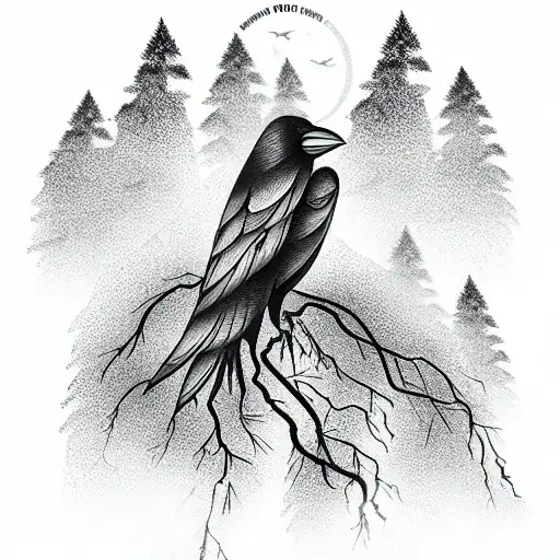 Crow Alone In The Forest