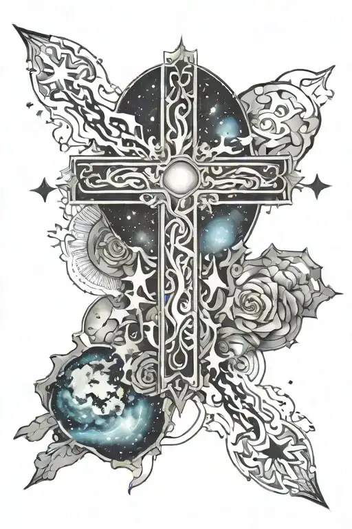 Cross Outline With Galaxy Inside