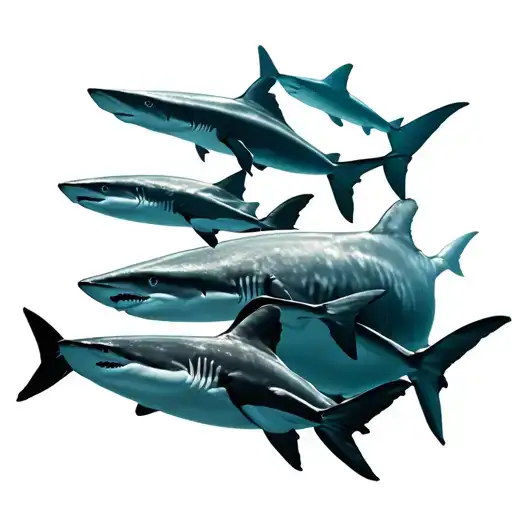 Momma Shark Swimming With 7 Baby Sharks Chasing Each Other