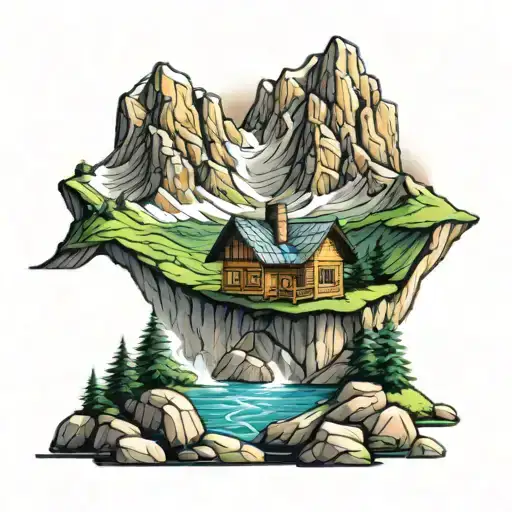 Mountain With A River Cabin