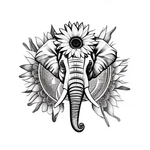 Elephant Head With Sunflowers