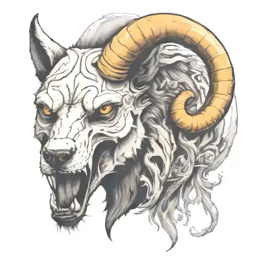 Wolf And A Ram Skull