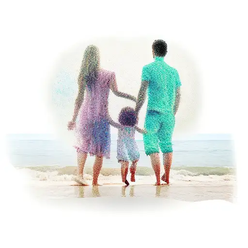 Family Holding Hands On Beach