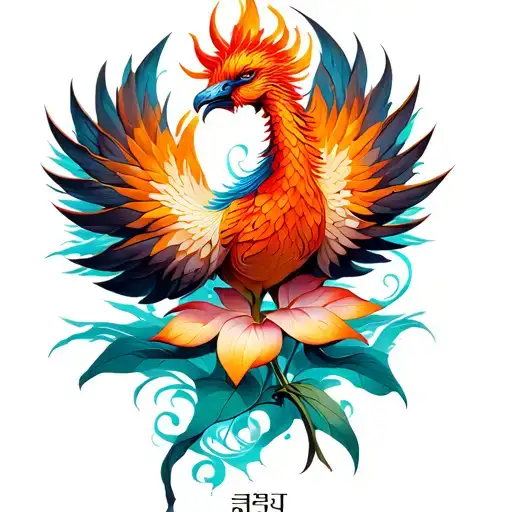 Phoenix With Lotus Flower And Word Resilience