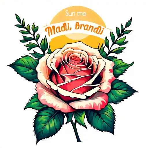 Rose Tattoo With Sun To Me Written Along With The Names Madi And Brandi